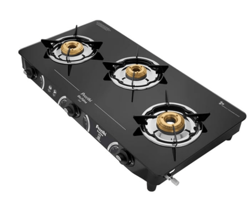 Preethi - GTS124 Zeal glass top 3 burner gas stove, Manual Ignition, Black - Image 3